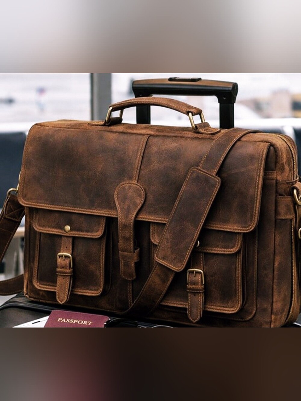 Leather Duffle/ Laptop Bag 18 Inch Mens